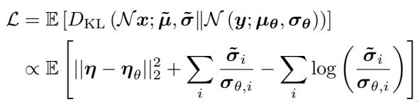 Loss function equation combining noise matching and uncertainty optimization.