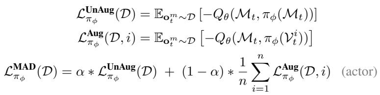 公式 1: Actor 损失公式，显示了未增强和增强部分。
