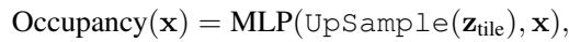 Equation 2: The occupancy decoding formula using MLP and upsampling.