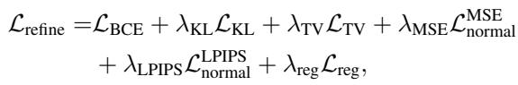 Equation 4: The comprehensive refinement loss function including normal and regularization terms.