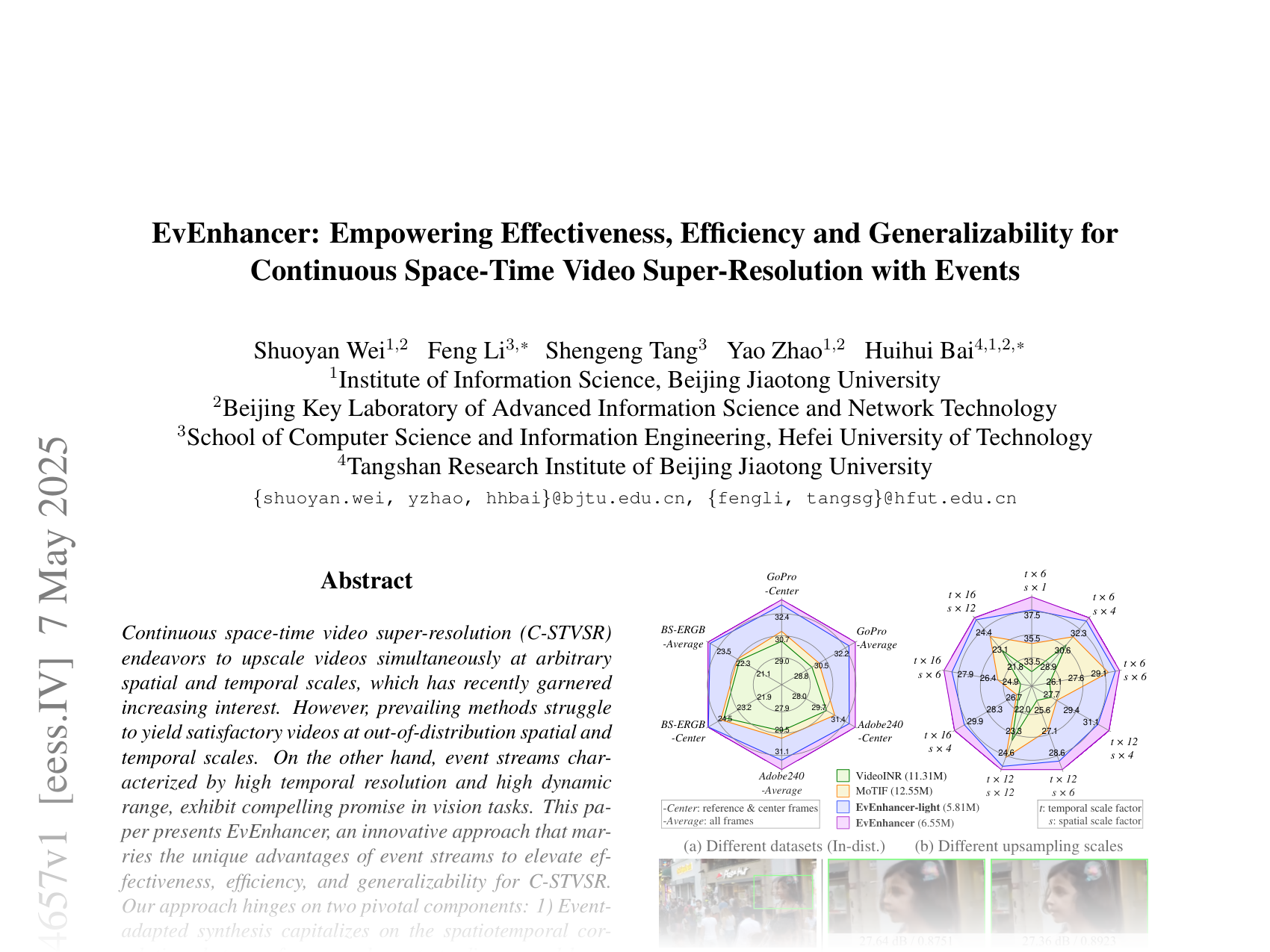 [EvEnhancer: Empowering Effectiveness, Efficiency and Generalizability for Continuous Space-Time Video Super-Resolution with Events 🔗](https://arxiv.org/abs/2505.04657)