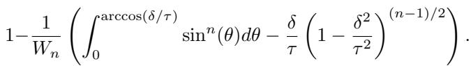 Complex equation calculating the probability of detection based on n, delta, and tau.