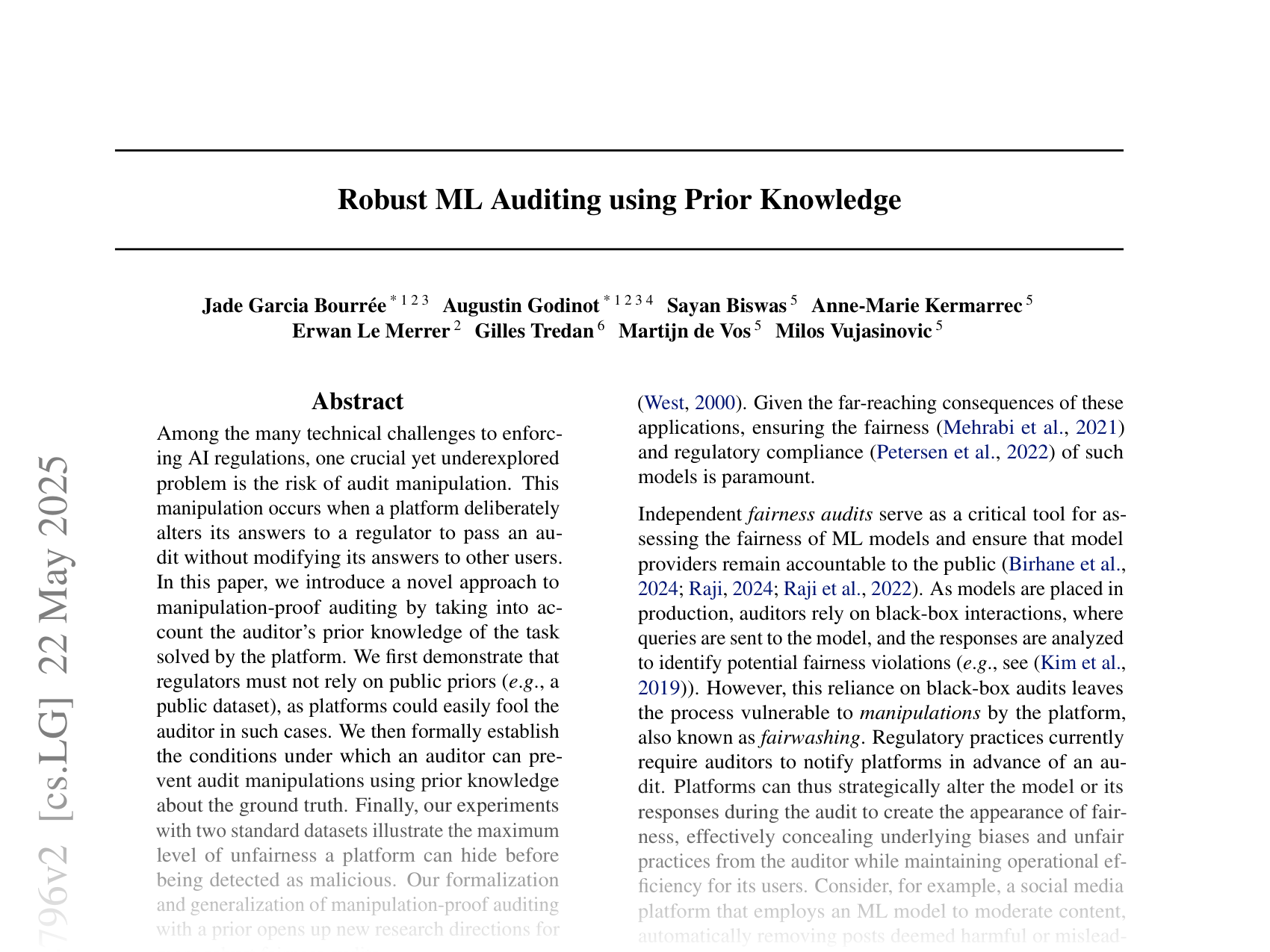[Robust ML Auditing using Prior Knowledge 🔗](https://arxiv.org/abs/2505.04796)