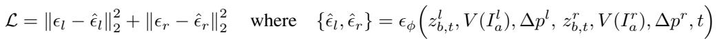 Loss function equation for the diffusion model.