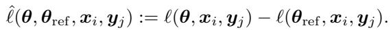Equation defining the shifted loss l_hat as the difference between target pairwise loss and reference pairwise loss.