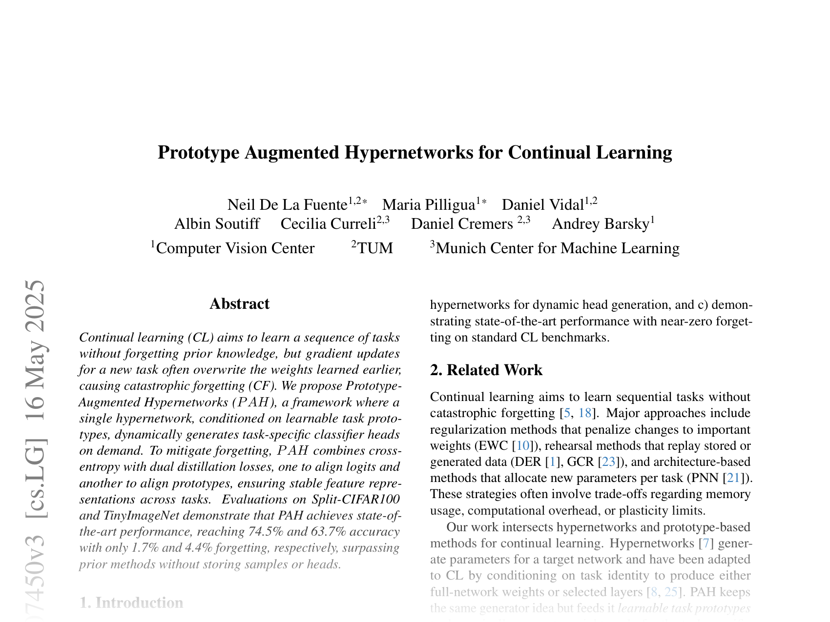 [Prototype Augmented Hypernetworks for Continual Learning 🔗](https://arxiv.org/abs/2505.07450)
