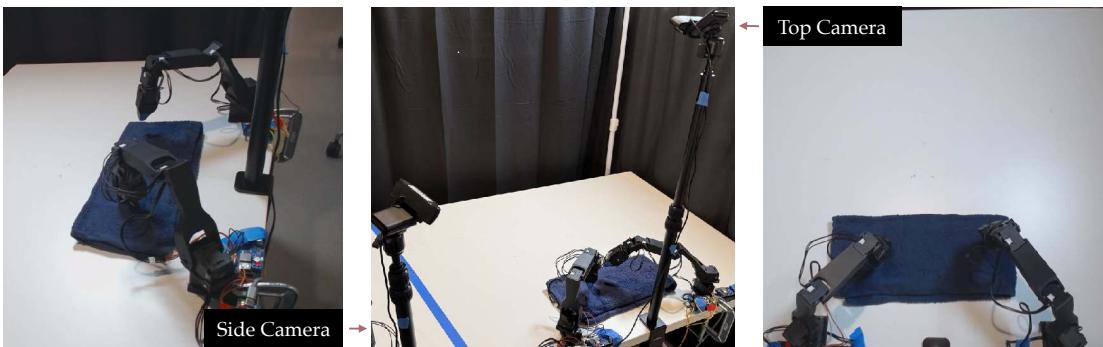 Figure 12: Real World Bimanual Robot Setup with Koch v1.1 arms.