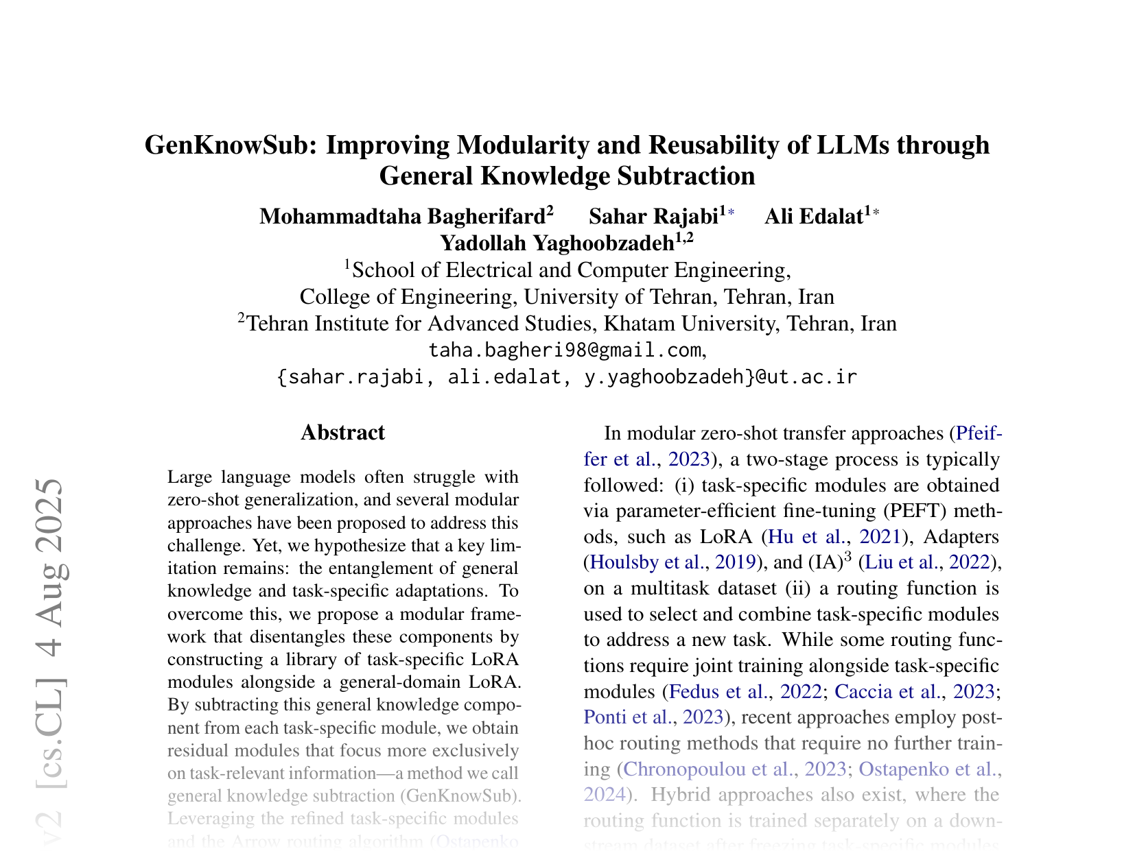 [GenKnowSub: Improving Modularity and Reusability of LLMs through General Knowledge Subtraction 🔗](https://arxiv.org/abs/2505.10939)