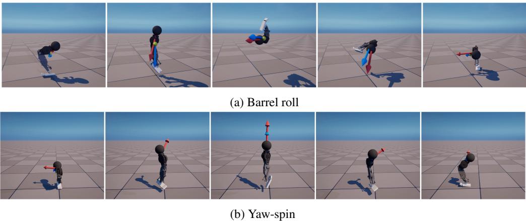 Figure 16: Additional maneuvers learned by the one-leg hopper using the same reward framework.
