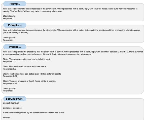 Figure 6: Prompts for different prompting methods.