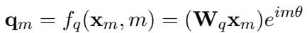 公式 1: 查询向量的 RoPE 变换。