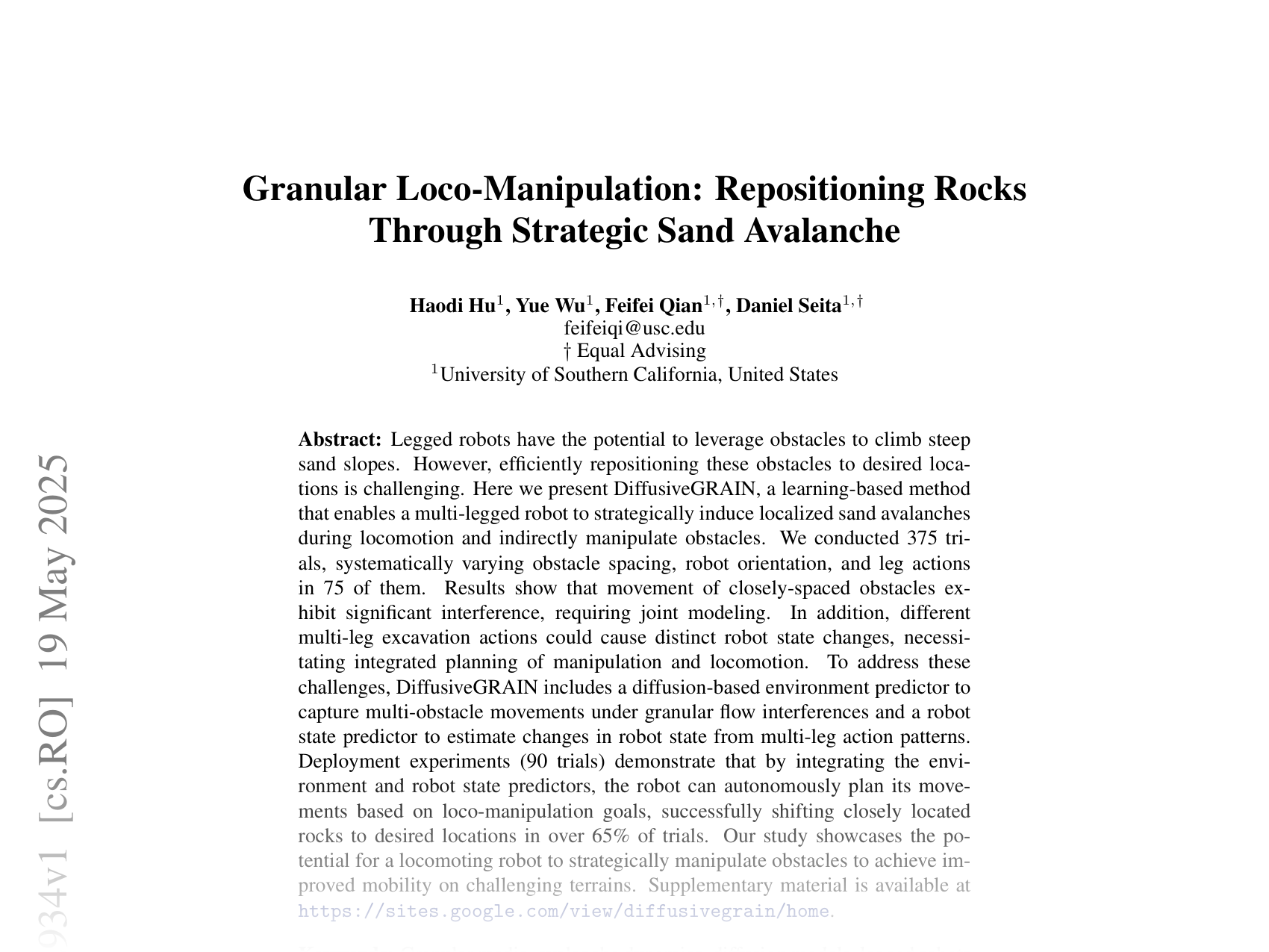 [Granular Loco-Manipulation: Repositioning Rocks Through Strategic Sand Avalanche 🔗](https://arxiv.org/abs/2505.12934)