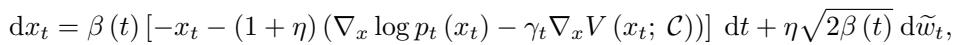 Equation for the modified reverse SDE with constraint guidance