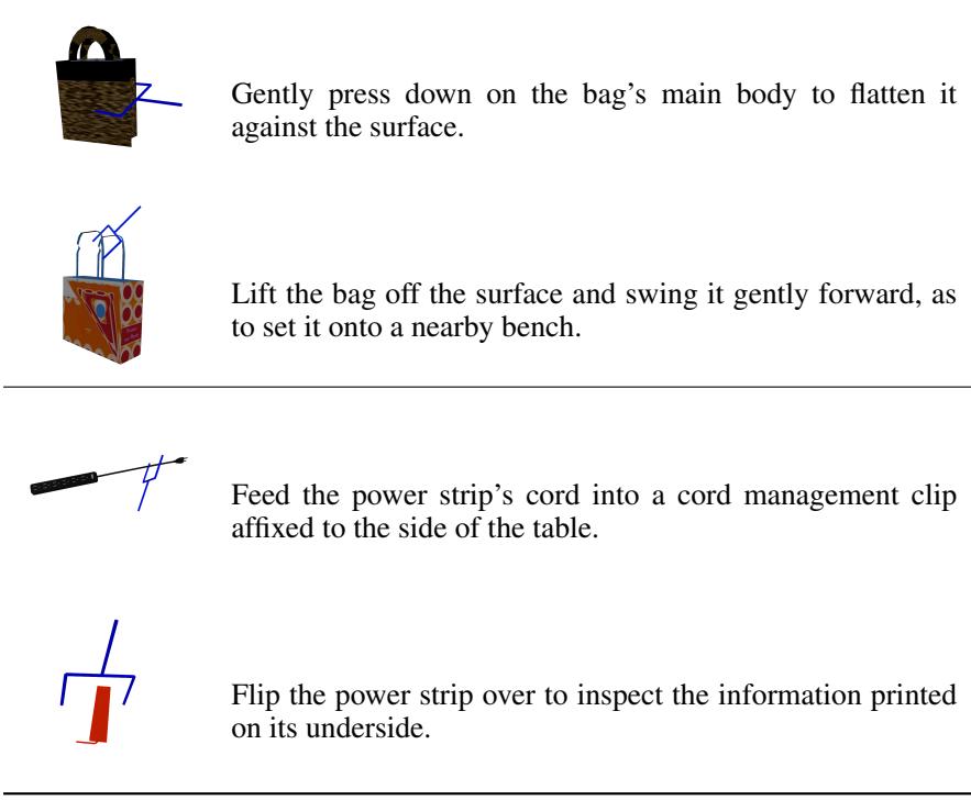 Examples of grasp annotations from PRISM. A paper bag is pressed down to flatten it, and a power strip is flipped over to inspect the bottom.
