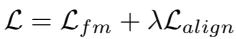Total loss equation combining flow matching and alignment.