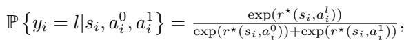 The Bradley-Terry model equation explaining the probability of preference based on rewards.