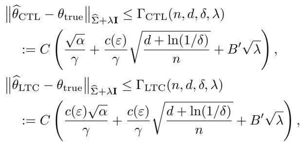 Estimation error bounds for CTL and LTC scenarios.