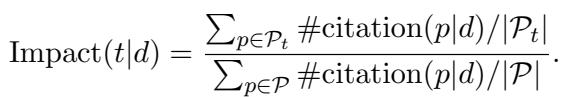 The formula for calculating the Impact of a topic within a domain.