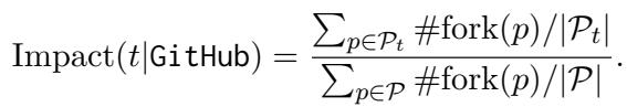 The formula for calculating impact based on GitHub forks.