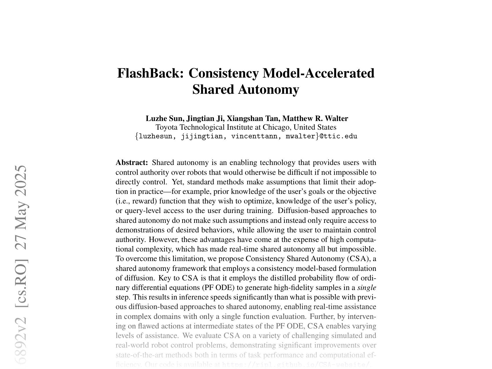 [FlashBack: Consistency Model-Accelerated Shared Autonomy 🔗](https://arxiv.org/abs/2505.16892)