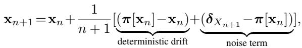 Equation showing the update rule for the empirical measure x.
