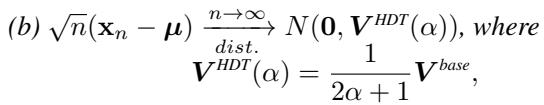 Equation showing asymptotic variance reduction by a factor of 2 alpha + 1.