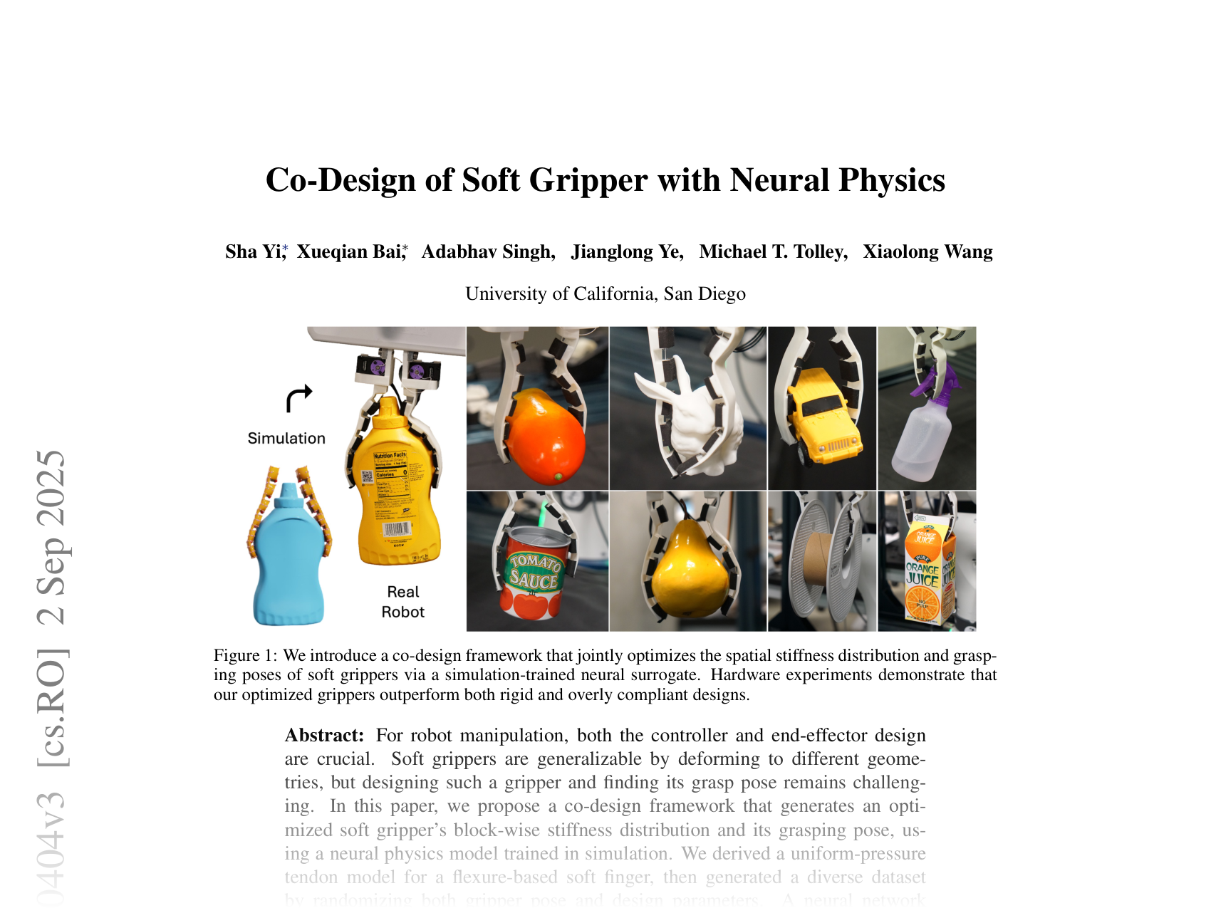 [Co-Design of Soft Gripper with Neural Physics 🔗](https://arxiv.org/abs/2505.20404)
