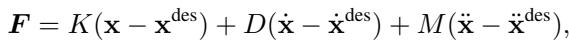 Equation for impedance control formulation.