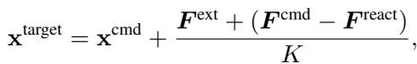 Equation for calculating target position based on force commands.