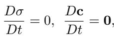 Equation showing conservation of density and color.