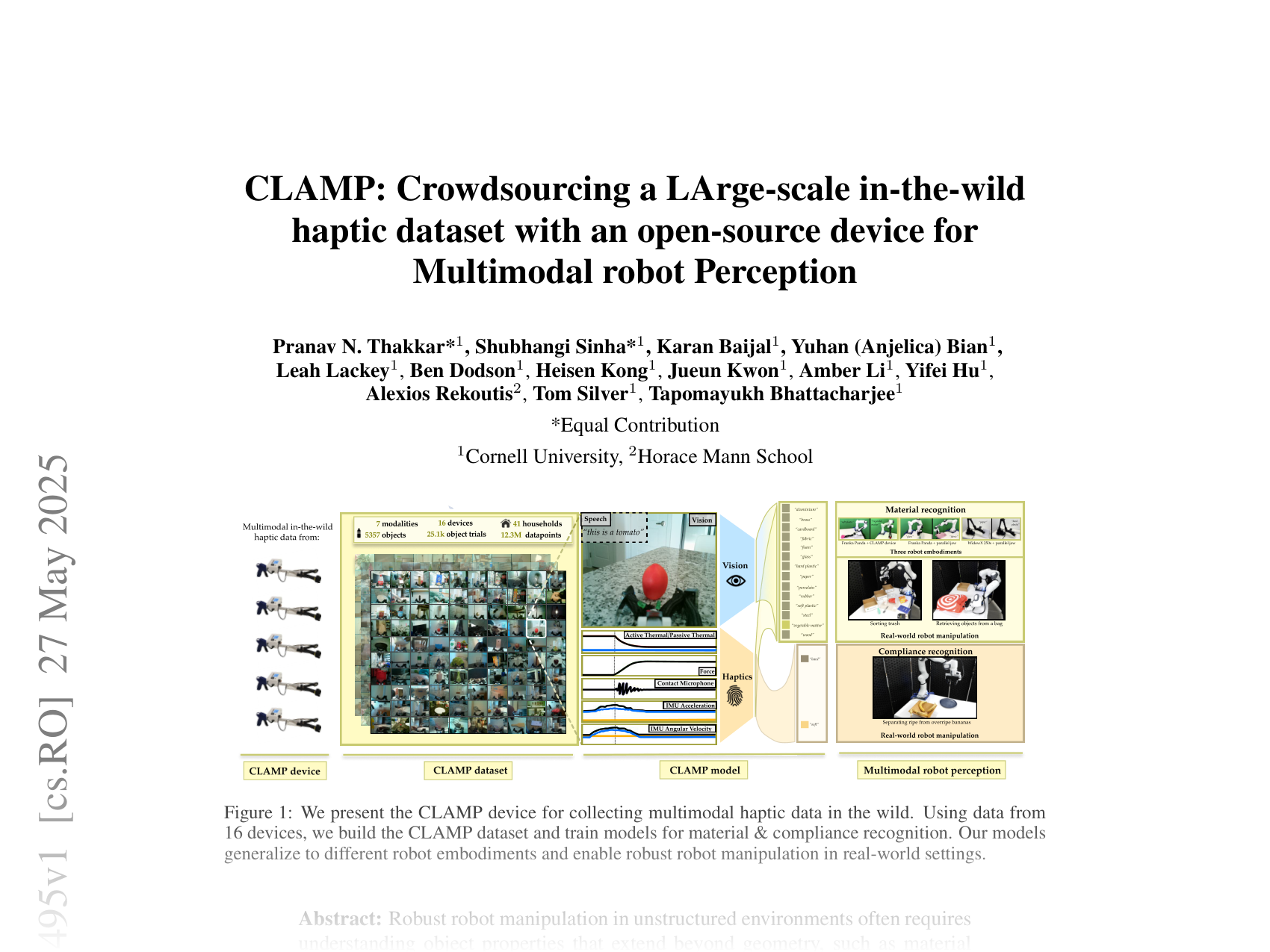 [CLAMP: Crowdsourcing a LArge-scale in-the-wild haptic dataset with an open-source device for Multimodal robot Perception 🔗](https://arxiv.org/abs/2505.21495)
