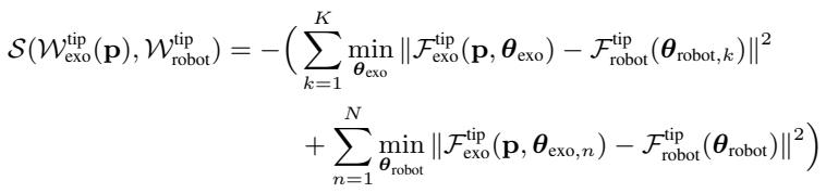 Equation for minimizing the difference between exoskeleton and robot hand workspaces.