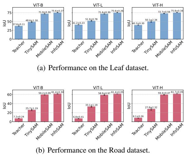 Figure 4: Performance of InfoSAM with larger teacher models