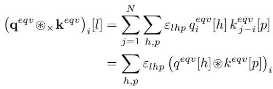 Equation decomposing the vector cross-product convolution into a sum of scalar convolutions using the Levi-Civita symbol.