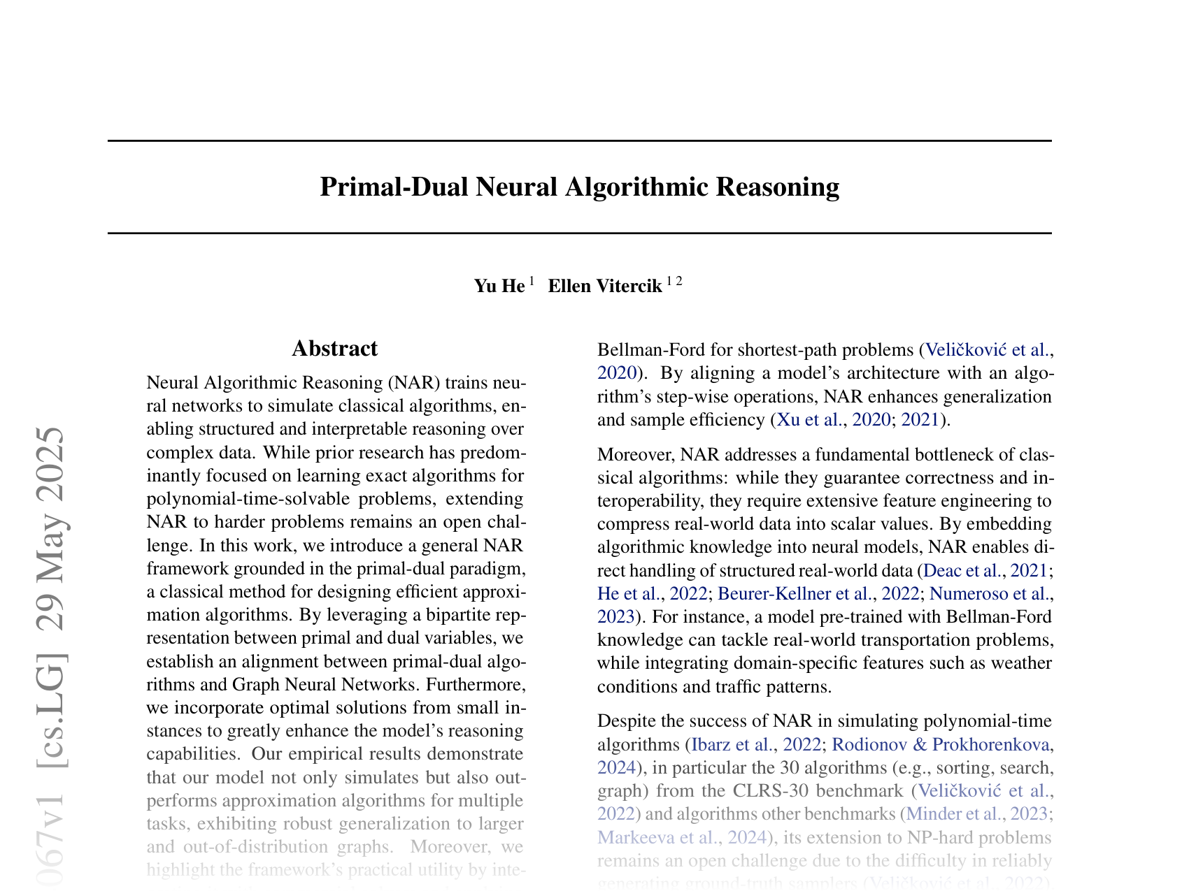 [Primal-Dual Neural Algorithmic Reasoning 🔗](https://arxiv.org/abs/2505.24067)