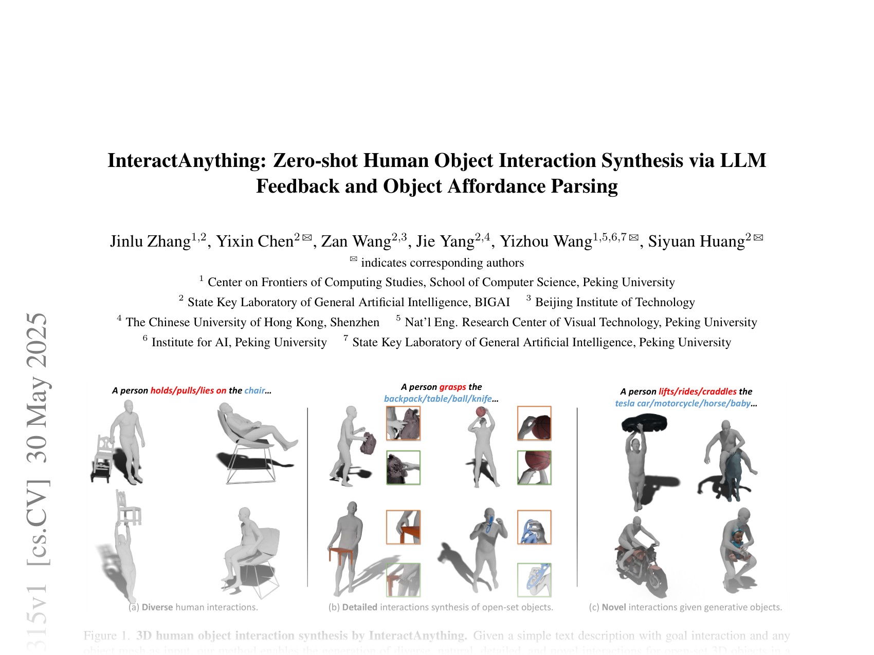 [InteractAnything: Zero-shot Human Object Interaction Synthesis via LLM Feedback and Object Affordance Parsing 🔗](https://arxiv.org/abs/2505.24315)