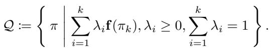 Equation defining the set Q as a convex polyhedron formed by linear combinations of safe policy features.
