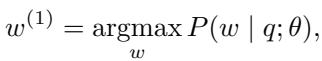 Equation for greedy selection of the first token.