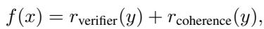 Equation for the objective function combining verifier and coherence scores.