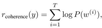 Equation for the coherence score based on log probabilities.