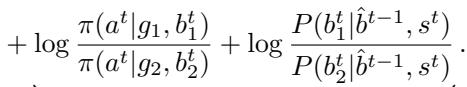 Equation 2 continued: The second term evaluates alignment with the latest action and belief update.