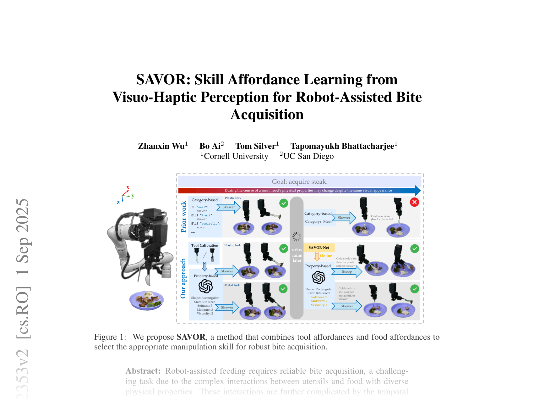 [SAVOR: Skill Affordance Learning from Visuo-Haptic Perception for Robot-Assisted Bite Acquisition 🔗](https://arxiv.org/abs/2506.02353)