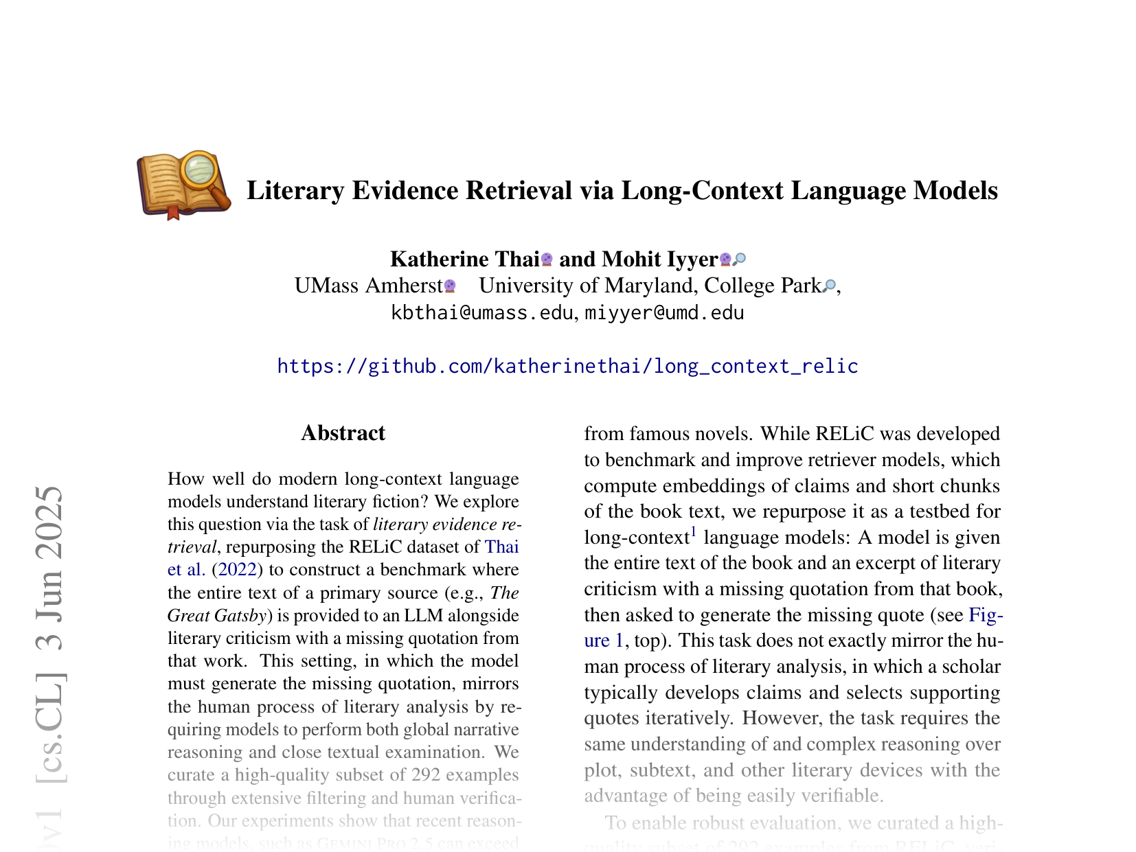 [Literary Evidence Retrieval via Long-Context Language Models 🔗](https://arxiv.org/abs/2506.03090)