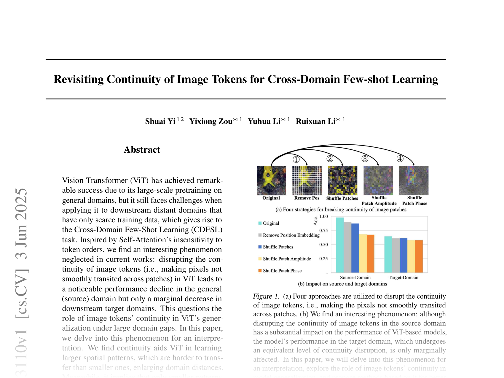 [Revisiting Continuity of Image Tokens for Cross-Domain Few-shot Learning 🔗](https://arxiv.org/abs/2506.03110)