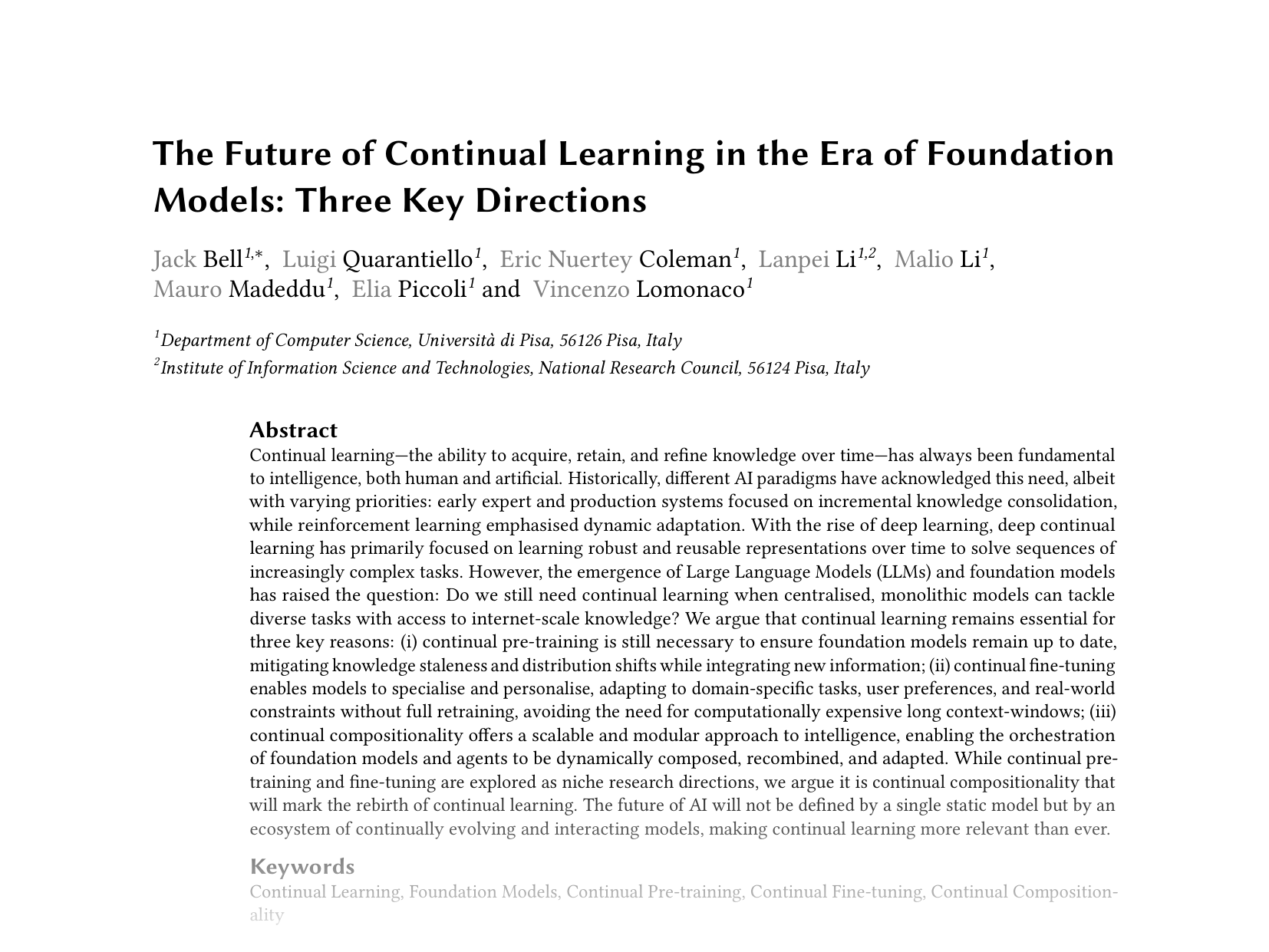 [The Future of Continual Learning in the Era of Foundation Models: Three Key Directions 🔗](https://arxiv.org/abs/2506.03320)