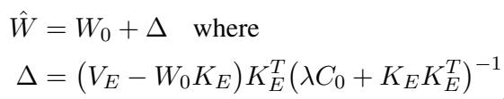 The closed-form solution for the weight update in MEMIT.