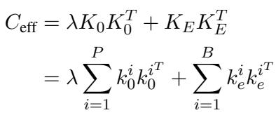 The effective covariance matrix combining preserved and edited keys.
