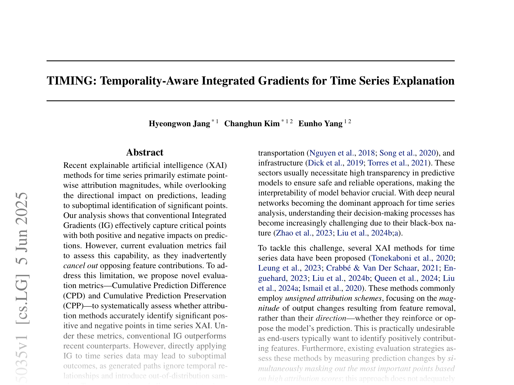 [TIMING: Temporality-Aware Integrated Gradients for Time Series Explanation 🔗](https://arxiv.org/abs/2506.05035)