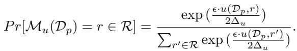 Probability equation for the Exponential Mechanism.