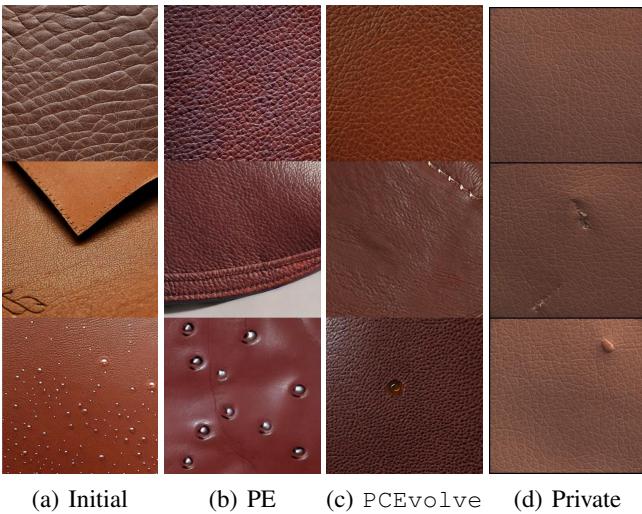 Figure 6: Generated leather surface images w.r.t. MVAD-l for industry anomaly detection.